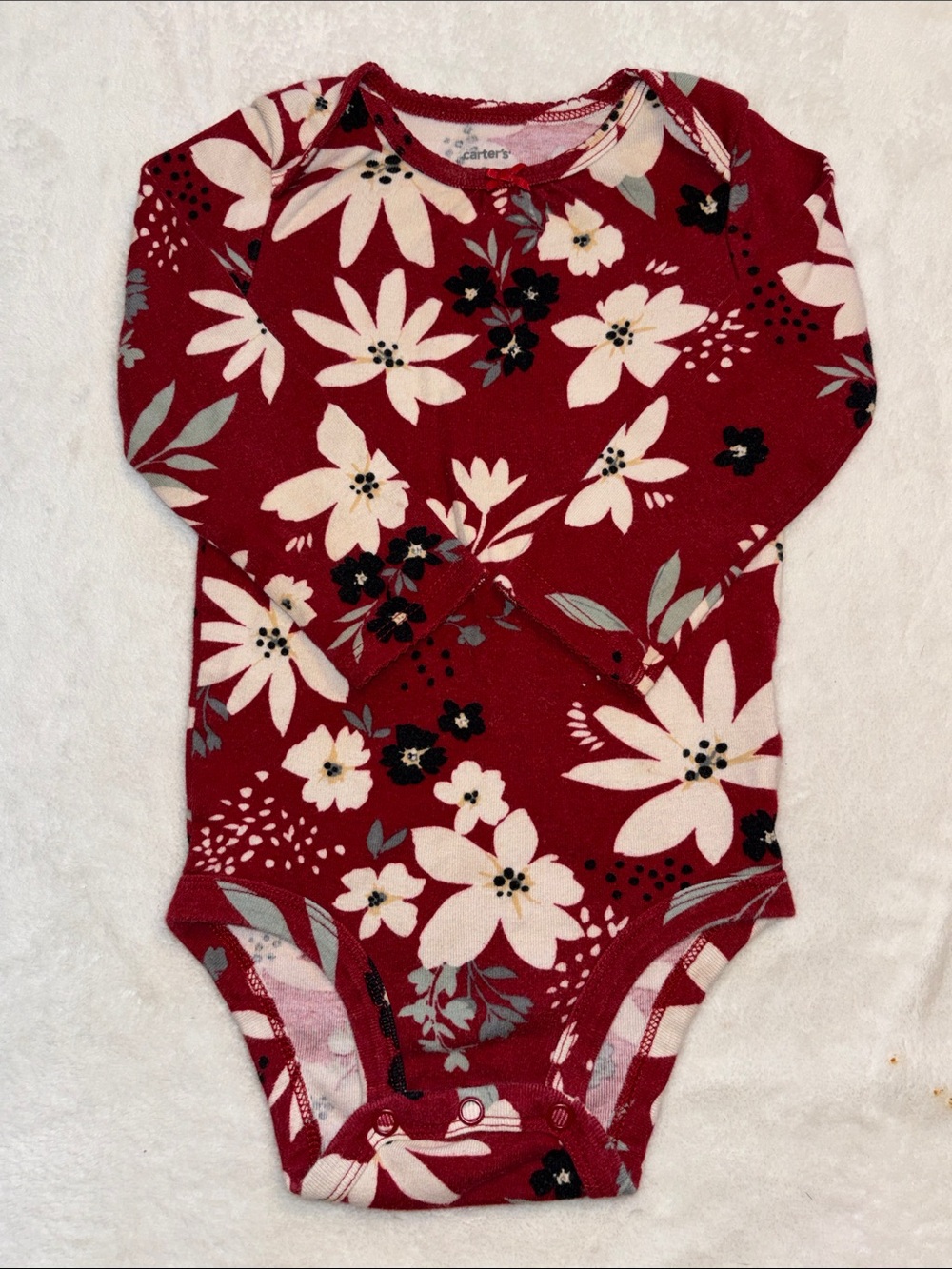 (3 for $10) Carter's Red Floral Long-Sleeve Baby One-Piece bodysuit